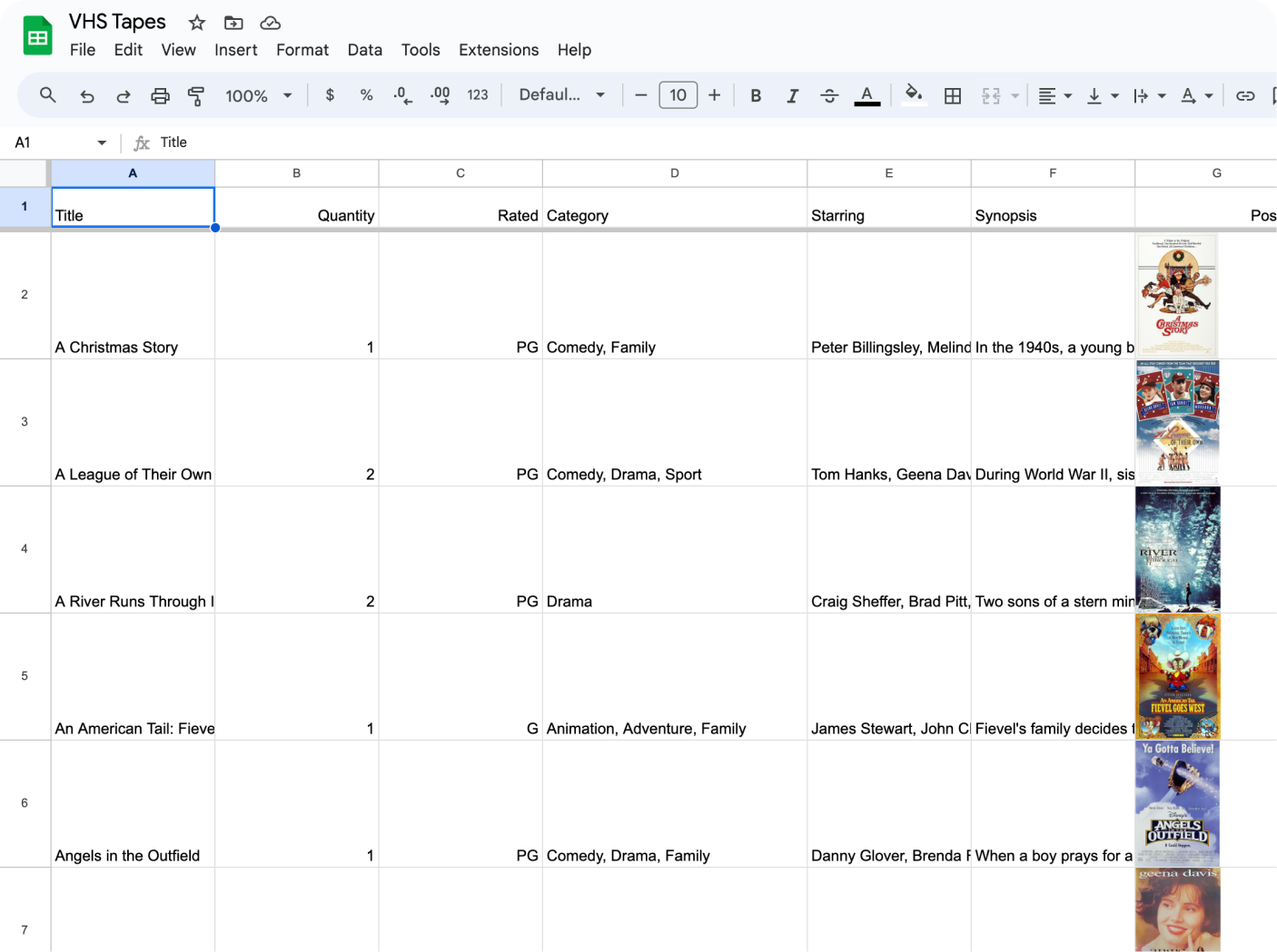 Completed spreadsheet with all the OMDB-pulled metadata filled in