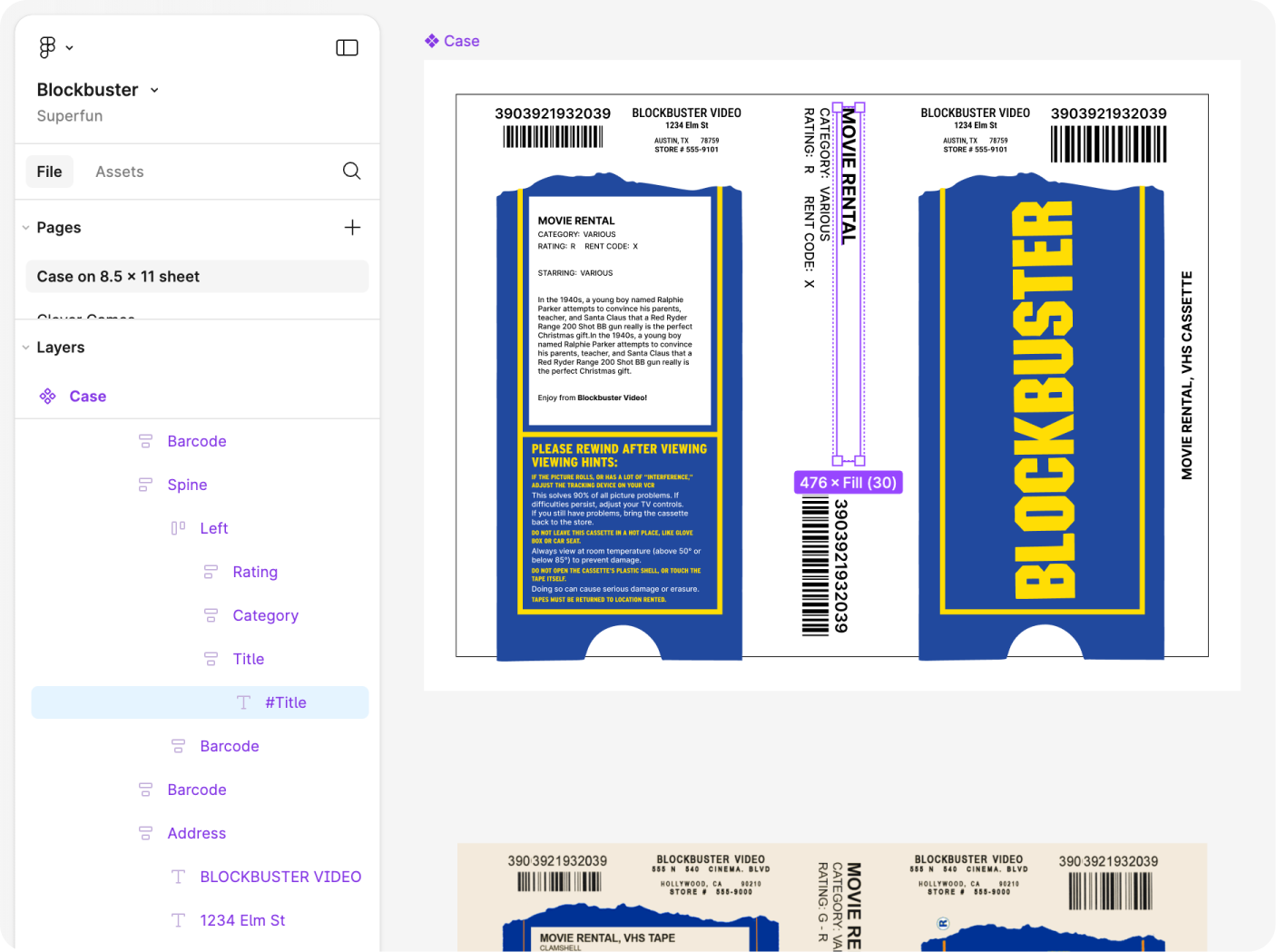 The blank Figma clamshell cover template, with named layers ready for sync